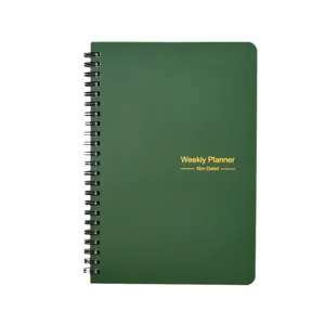Agenda settimanale A5 verde con rilegatura a spirale minimalista e pagine non datate per