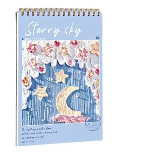 A4 top-spiral sketchbook with starry sky moon oil painting style cover, 96 pages