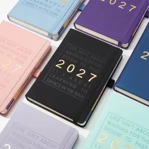 Vue détaillée des carnets d'agenda hebdomadaire 2027 A5 avec citations motivantes