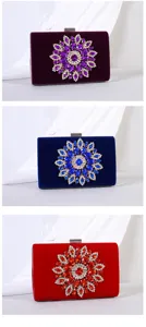 Set of velvet evening clutch bags with luxury sunflower rhinestone designs in three colors