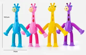 4er-Set bunte Giraffen-Sensorik-Spielzeuge mit Saugnäpfen, 18,5 cm Höhe Detailansicht