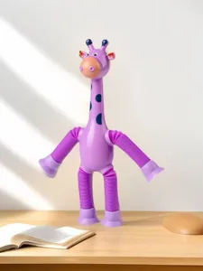 Lilafarbene Giraffe Teleskop-Sensorik-Spielzeug mit Saugnapffüßen zum Stressabbau.