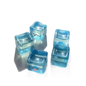 Stress relief blue transparent maltose water cube squishy toy with cute smiley face