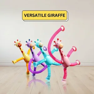 Set of four colorful suction cup telescopic tube giraffe toys for stress relief and DIY play