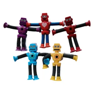 Colorful 5-piece robot fidget toy set with suction cup telescopic tubes for kids
