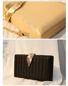 Nahaufnahme einer eleganten Abend-Clutch mit metallischem Blattverschluss und Wellentextur.