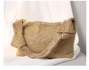 Sparkling gold rhinestone evening clutch bag for party and formal wedding events