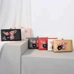 Elegante Westlicher Retro Damen Abendtasche Clutch Tasche 3D Floral Künstliche Perle Glitzer Hartschale Party Hochzeit Förmliche Handtasche Box Clutch