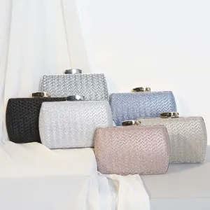 Damen Retro Webstruktur Abend Clutch Tasche Metallic PU Leder Bankett Party Handtasche Mit Kettenschultergurt Kleine Tasche
