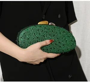 Grüne Strass-Abendtasche mit glitzerndem Vintage-Design, handgehalten für Gala-Events