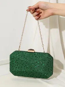 Luxuriöse grüne Strass-Clutch mit goldener Kette für festliche Hochzeiten und Partys