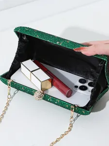 Elegante smaragdgrüne Abendtasche mit Strasssteinen und Kette für Hochzeiten