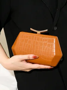 Vintage braune Abendtasche mit Krokodilmuster und Metallverschluss