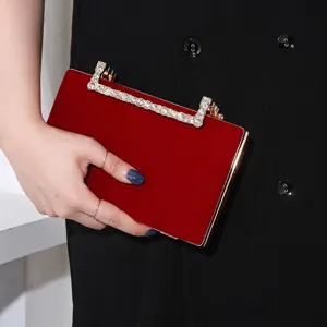 Mode Damen Samt Abendtasche Strass Griff Formelle Party Hochzeit Clutch Handtasche Goldkette Umhängetasche Quadratische Box