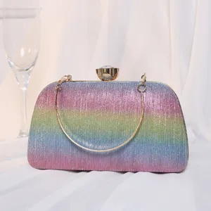Elegante Damen Abendtasche mit Glitzer-Verlauf und feinem goldfarbenem Kettenhenkel