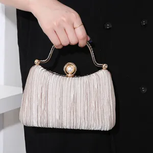 Elegante Plissierte Abendtasche Für Damen Strass Metallgriff Perlenverschluss Formelle Party Hochzeit Box Handtasche