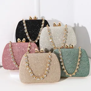 Luxus Quadratische Abendtasche Herz Strass Verschluss Handtasche Glitzer Bankett Clutch Mit Strass Kette Für Damen