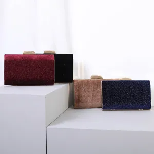 Élégant Sac de Soirée Pochette en Velours Paillettes Bronzantes Sac Rigide Avec Cadre Doré Chaîne En Métal Sac Bandoulière pour Femmes Banquet Robe de Mariée Accents