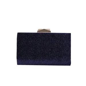 Pochette de soirée en velours pailleté bleu foncé avec fermoir métallique pyramide