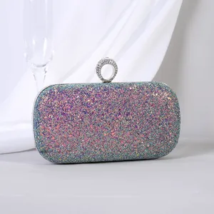 Glitzernde Pailletten-Abendtasche mit Kristallring-Verschluss für formelle Feste.