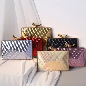 Westlicher Vintage-Stil PU-Leder Abendtasche Bedruckt Fischschuppen Kleine Quadratische Tasche Mit Metall Hornverschluss Kette Schultergurt Für Damen Bankett Party Hochzeit Luxus Handtasche