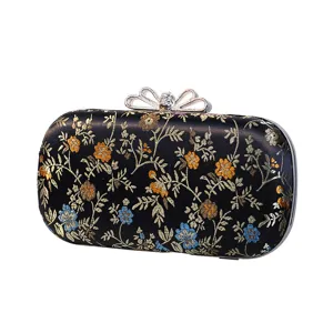 Retro-Abendtasche mit floraler Stickerei und funkelndem Strass-Schleifenverschluss