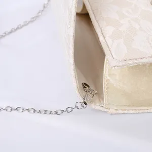 Elegante Vintage Abendtasche aus floraler Spitze mit abnehmbarer Metallkette
