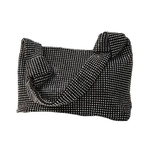Elegant black evening handbag covered in sparkling silver rhinestones for women