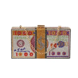 Luxuriöse mit Strass besetzte Dollar-Abendtasche mit abnehmbarem Kettenriemen