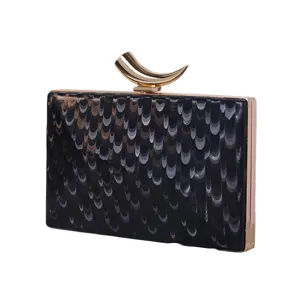 Elegante Abend-Clutch mit einzigartigem goldenem Horn-Metallverschluss und glänzendem PU-Druck