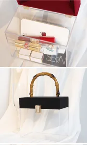 Transparente Geschenkbox aus Acryl mit Bambusgriff und schwarzem Samt