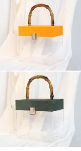 Detailansicht der transparenten Acryl-Geschenkbox mit Samtdeckel und Bambusgriff