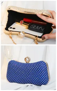 Innen- und Außendetail einer Vintage-Abendtasche mit Strasssteinen und Kapazität