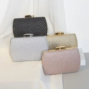 High-End Box Evening Clutch Bag For Women Glitter Rhinestone Mesh Handbag Elegant Banquet Wedding Party Formal Dress Purse With Chain