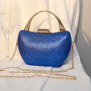 Elegante königsblaue Abendtasche mit Strasssteinen und goldfarbenem Metallgriff