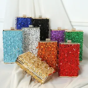 Perlenstickerei Abendtasche Vintage Pailletten Clutch Tasche Strass Verschluss Metallrahmen Handtasche Für Bankett Hochzeit Party