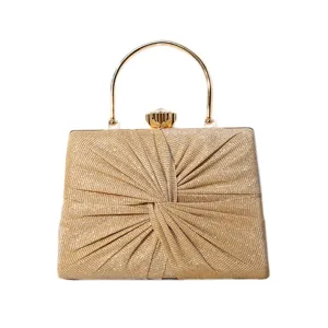 Vintage goldene Abendclutch mit Plissee-Design und elegantem runden Metallgriff