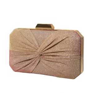 Elegante Vintage Abendtasche in Roségold mit Glitzerfalten und goldenem Metallverschluss