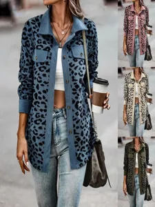 Damen Leopardenmuster Button Down Jacke Casual Langarm Cordjacke Shacket Mit Pattentaschen Herbst Winter Mode Jacke