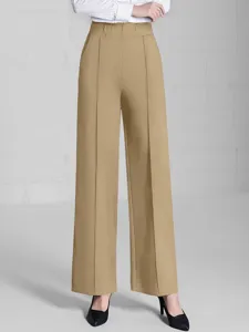 Damenhose mit hoher Taille und weitem Bein in Khaki für einen lockeren Business-Look