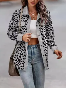Stilvolle Damenjacke mit Leopardenmuster und Knöpfen für Herbst und Winter Mode