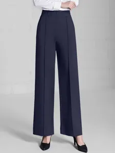 Elegante Damen-Hose mit hoher Taille und weitem Bein in Marineblau für eine schlanke Silhouette