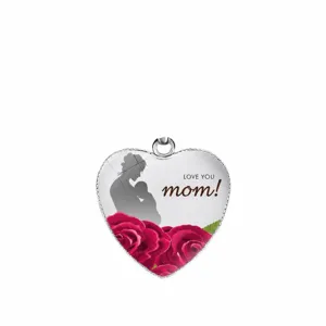Mother's Day Heart Pendant Glass Metal Love You Mom Charm Fashion Jewelry Gift Pendant Only Without Chain