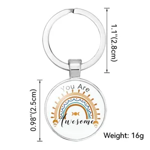 Detailed view of rainbow keychain showing 2.5cm pendant size and 16g weight