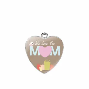 Heart-shaped pendant for Mother's Day with We Love You MOM text, pendant only.
