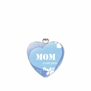 Elegant blue heart-shaped pendant featuring MOM Love you floral design for Mother's Day