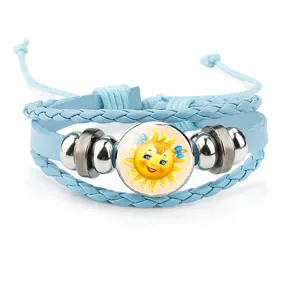 Multilayer Braided Leather Bracelet Alloy Emoji Cartoon Theme Charm Bracelets For Women Men Fashion Jewelry Gift