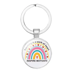 Teacher Appreciation Keychain Zinc Alloy Round Pendant Inspirational Quote Key Ring Metal Gift For Teachers