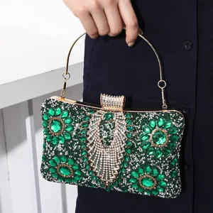 Luxus Strass Abendtasche Blumenmuster Kristall Clutch Handtasche Mit Metallringgriff Für Damen Bankett Hochzeit