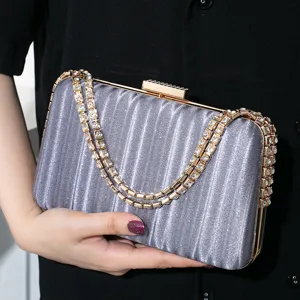Damen Luxus Strass Abendtasche Glitzer Clutch Tasche Für Hochzeit Party Bankett Metallisch PU Kette Quadratisch Handtasche